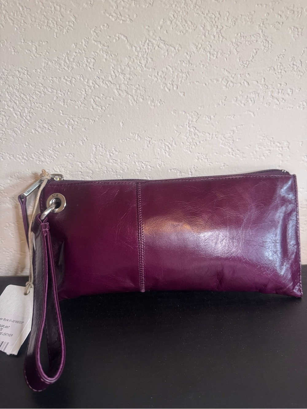 HOBO Leather Wristlet Clutch - Deep Plum Eggplant